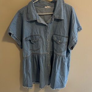 Chic soul 2x Denim Button-Up Short Sleeve Shirt